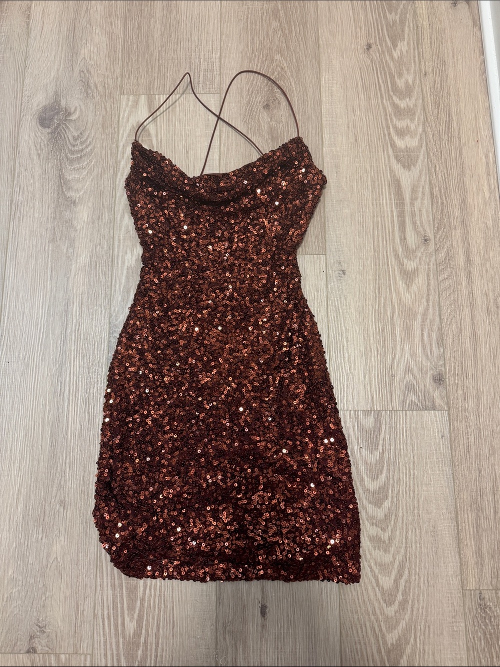 Windsor Copper Sequin Cowl Mini Dress